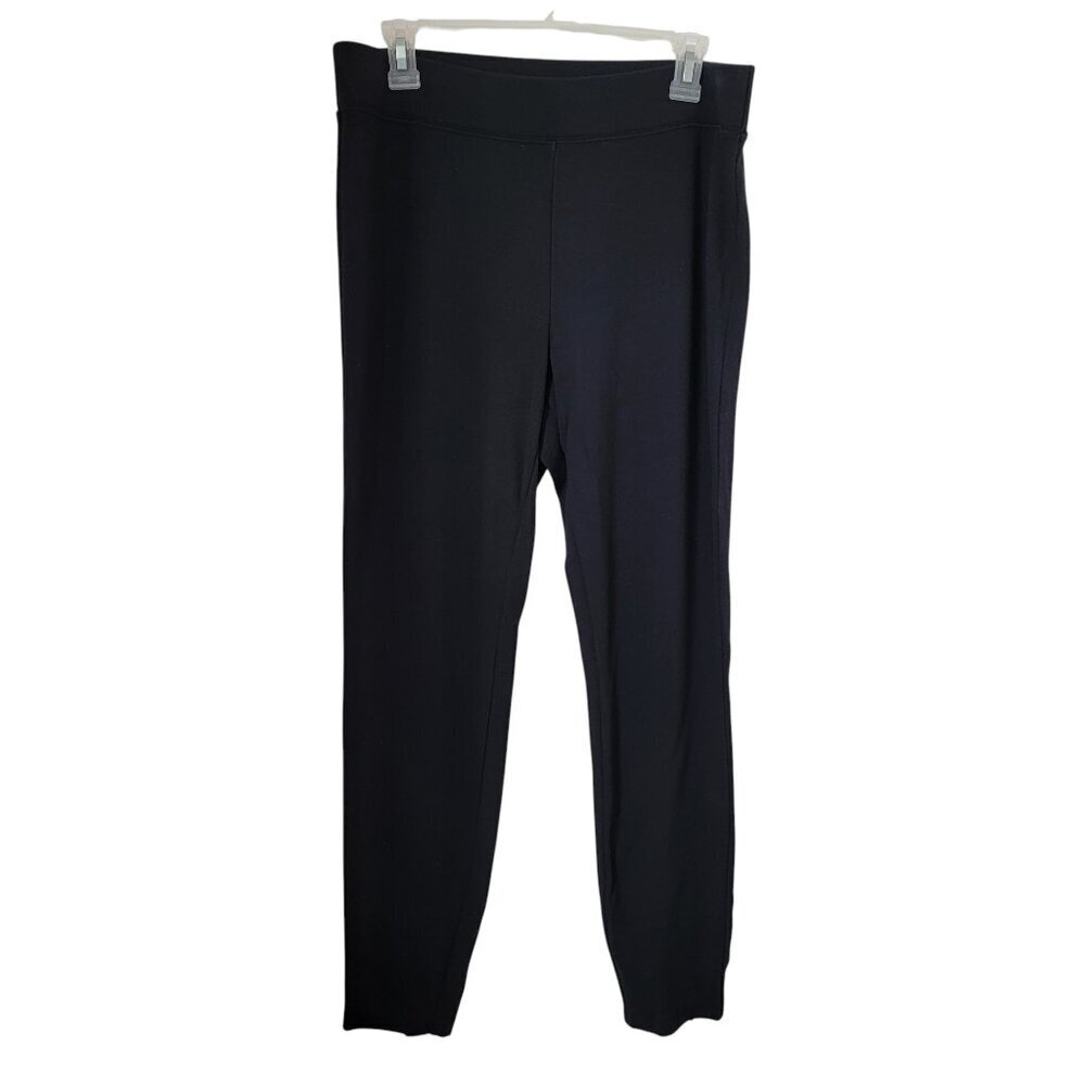J. Jill Size M Black Pull-On Pants w/ Back Snap Hem Accent, Exc. Used Condition